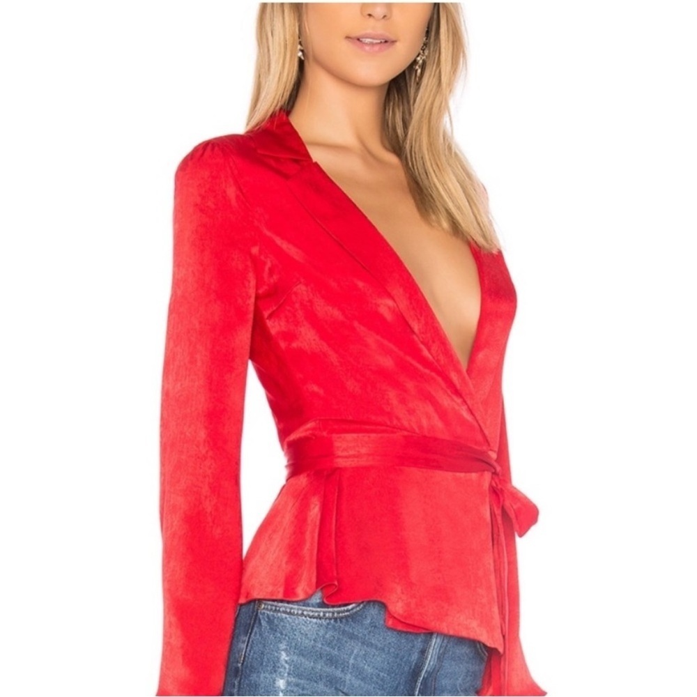 L'Academie ❤️ Red Sexy Low Cut V “The Russell” Blouse- XS